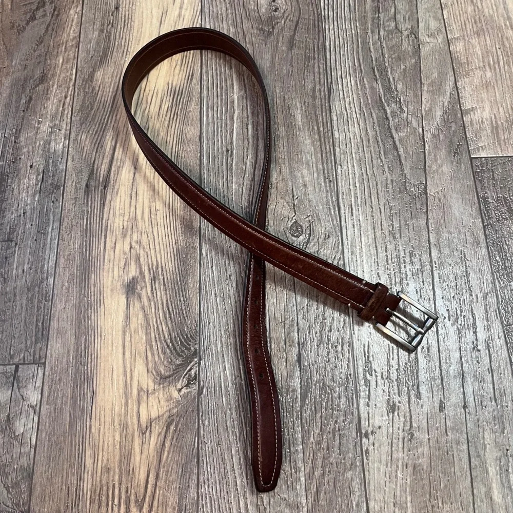 Cole Haan‎ Mens Brown Leather Belt Crafted in England Contrast Stitch Size 34